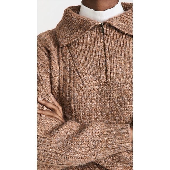 NWOT THE GREAT. Brown Knit The Cable Henley Pullover Sweater - Picture 5 of 9